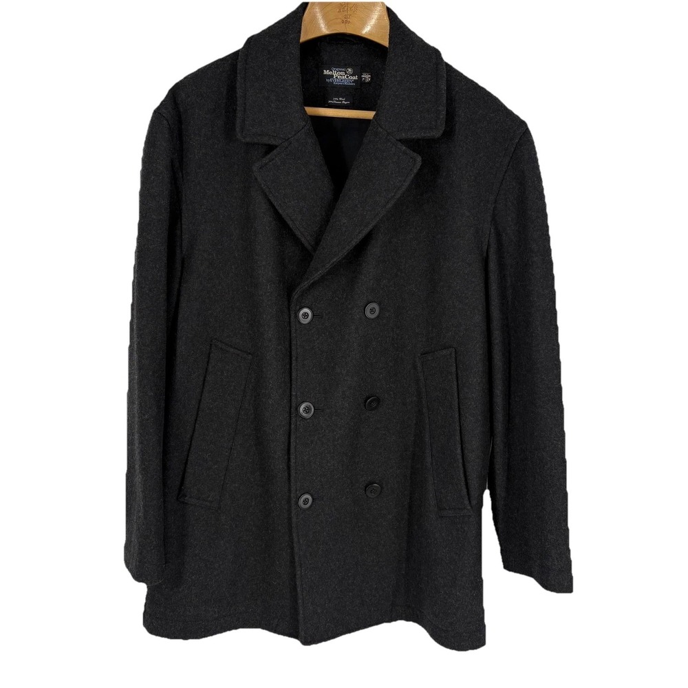 Evergreen Coat Mens 40 Gray Wool Melton PeaCoat Double Breasted Nautical Classic